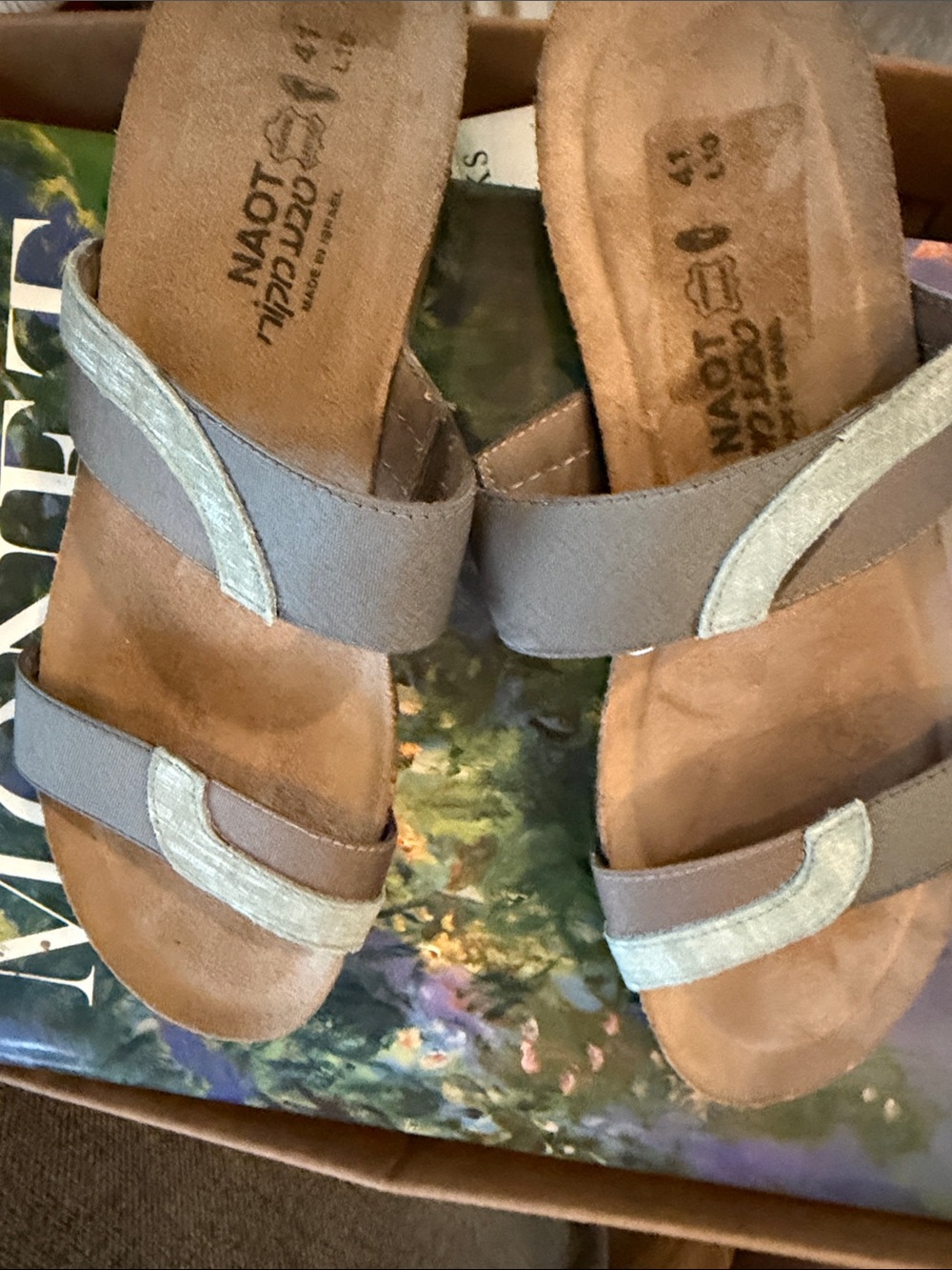 Naot Women's Two-Strap Slide Sandals in Brown and Light Green - Picture 7 of 7